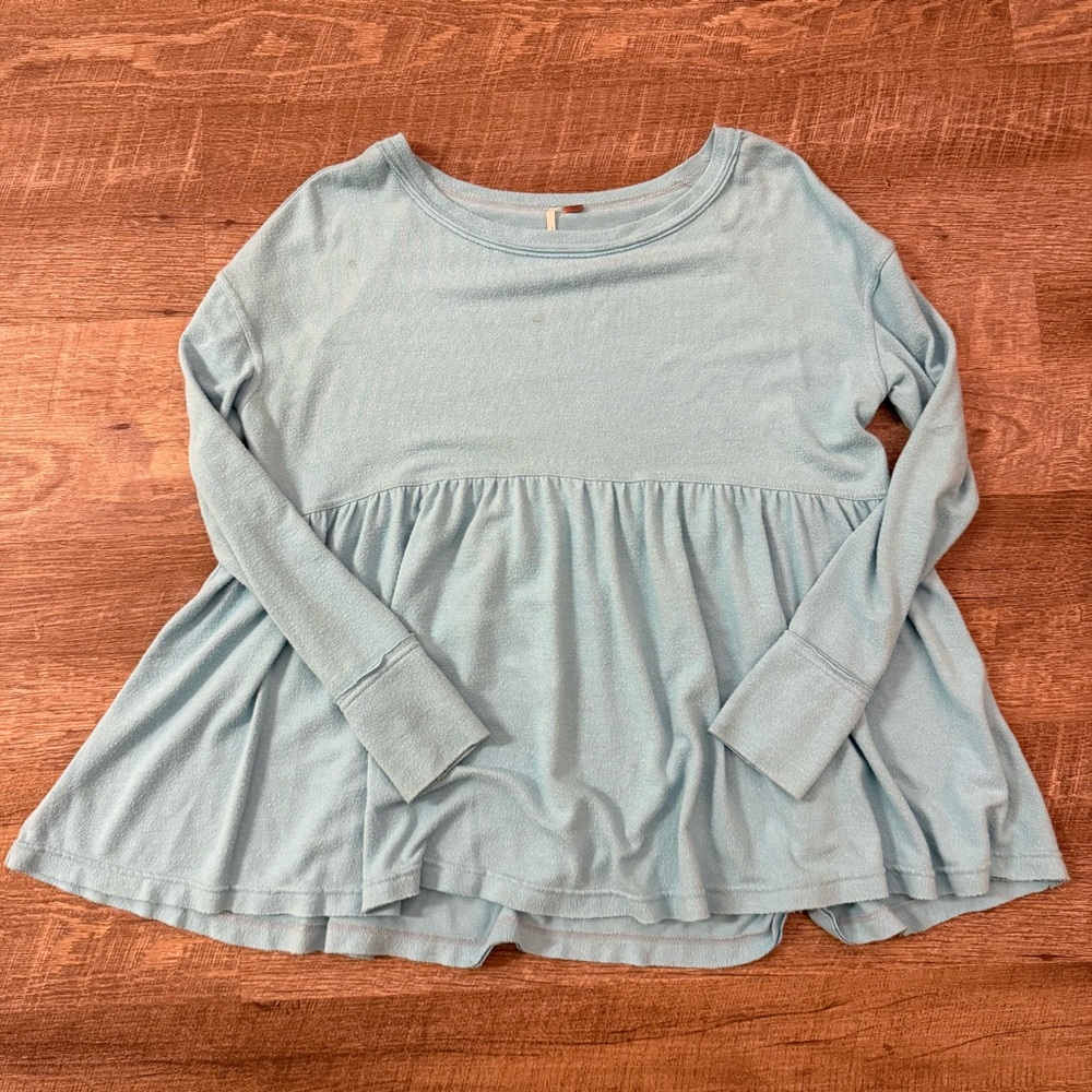 Free People Light Blue Peplum Blouse